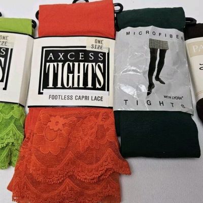 Lot of 4 Vintage NEW TIGHTS Acxess Lace Paul Harris Lycra Control Top Microfiber